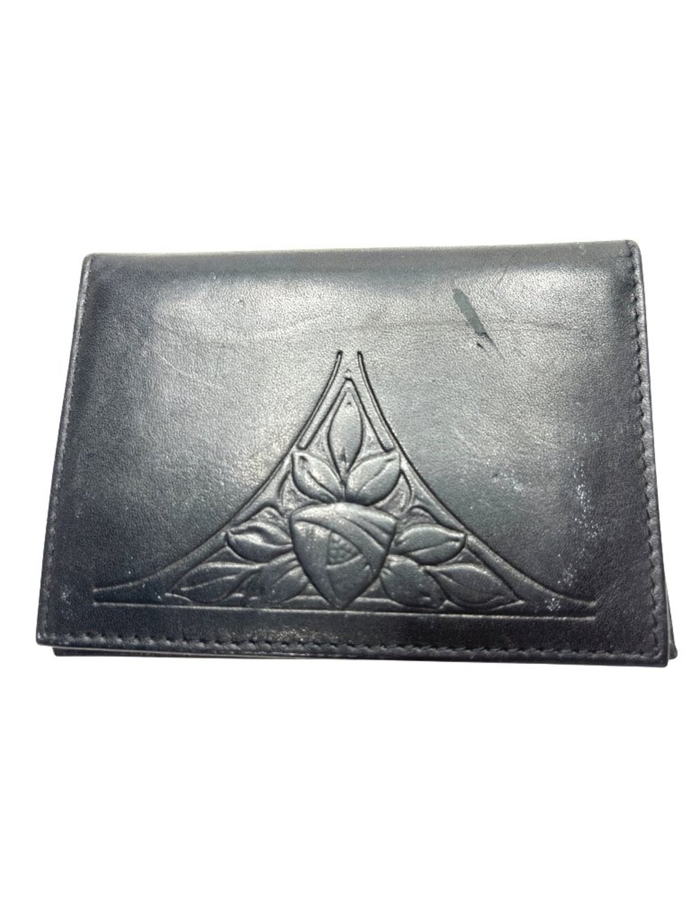 Rolfs Genuine Leather Black Embossed Tri-Fold Wallet With Floral Design